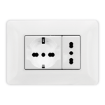 TOMACORRIENTE SCHUKO C/TIERRA 3 EN LINEA MÁS TOMA ITALIANA EMPOTRAR - DELUXE