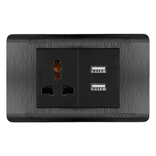 TOMACORRIENTE UNIVERSAL MÁS TOMA DOBLE USB EMPOTRAR - PLATINIUM