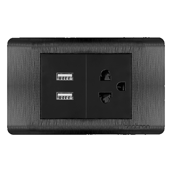 TOMACORRIENTE CON TIERRA MÁS TOMA DOBLE USB EMPOTRAR - PLATINIUM