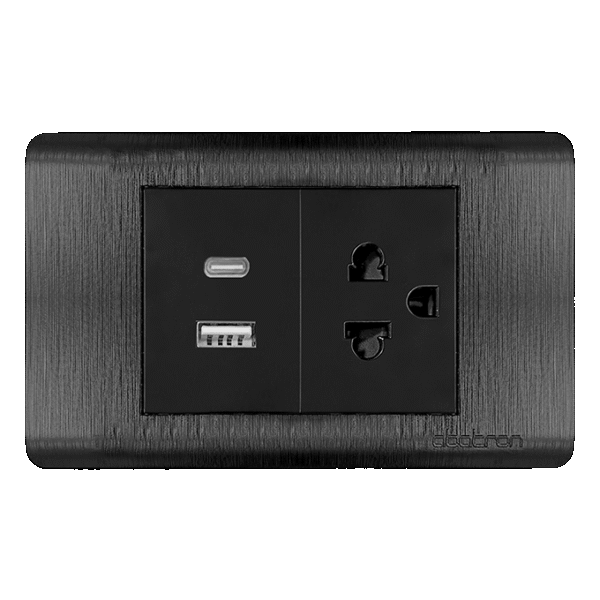 TOMACORRIENTE CON TIERRA MÁS TOMA DOBLE USB EMPOTRAR - PLATINIUM